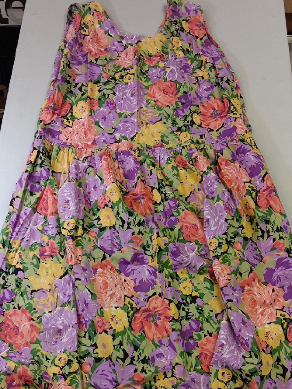Floral Sleeveless A-Line Dress - Purple, Peach & Yellow - Picture 2 of 4